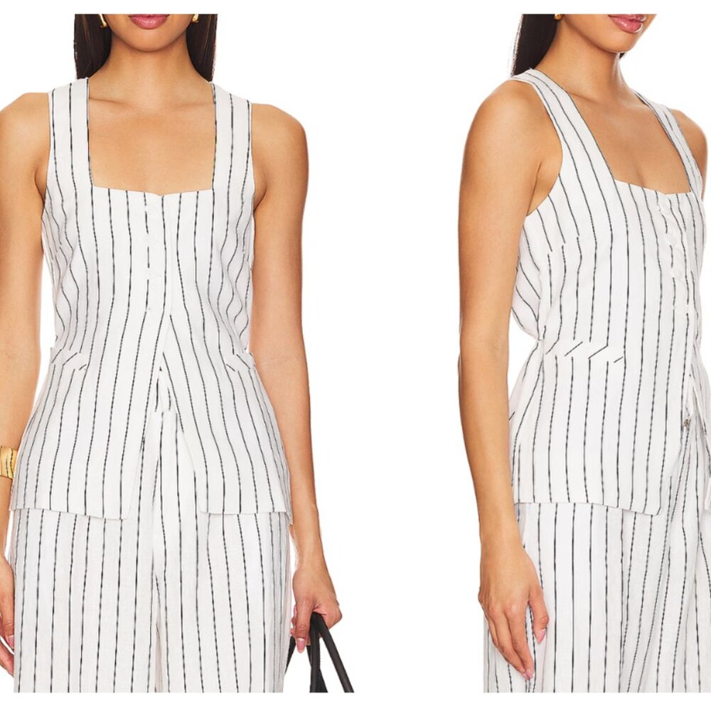 NWT Faithfull the Brand Maya Vest, white and black stripe, sz medium